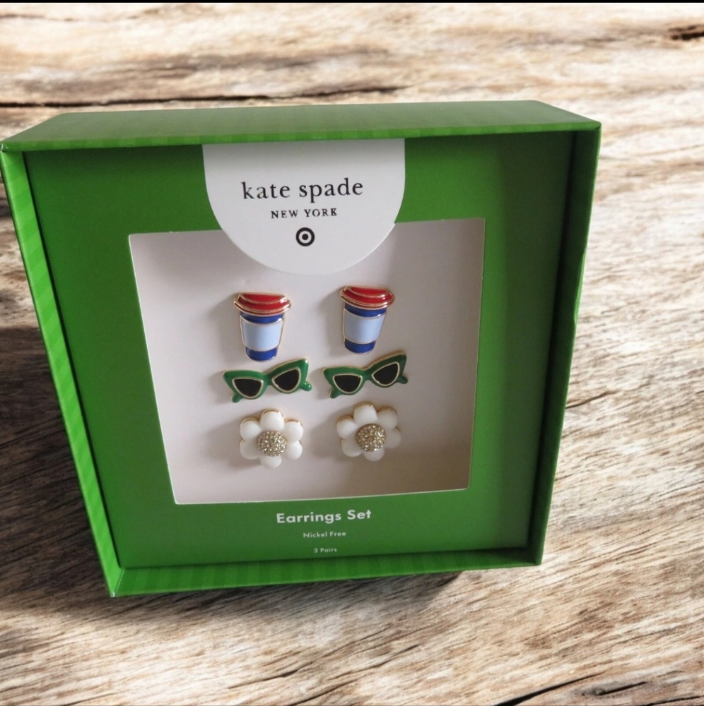 Kate Spade New York x Target Mixed Novelty Stud Earrings 3pk - Green/Blue/White